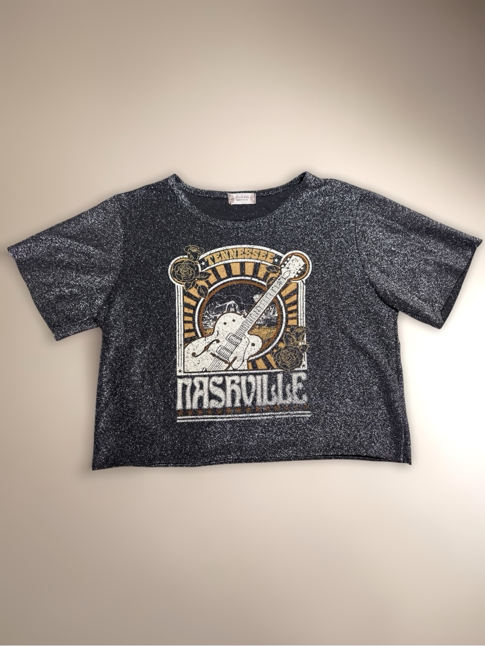 Altar'd State Black Glitter Nashville Guitar Crop Top